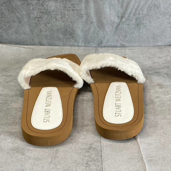 Stuart Weitzman Women's Natural Cammy Shearling Strap Slide Sandal SZ 6.5 B - Picture 6 of 10
